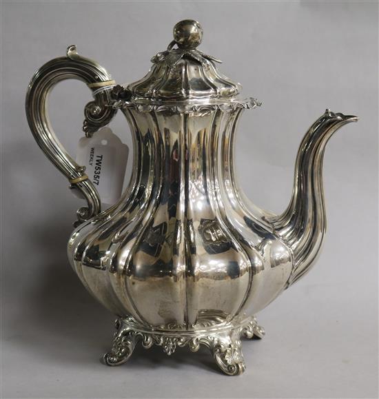 A William IV silver melon-shaped coffee pot, 27oz